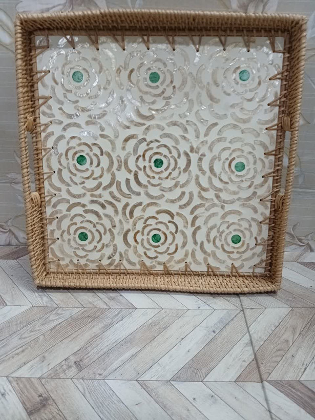 سینی 2سایز مستطیل بافت صدف کاری