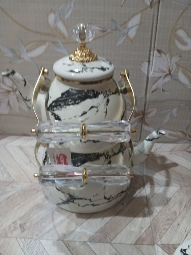کتری قوری لعابی دسته کریستال26و28