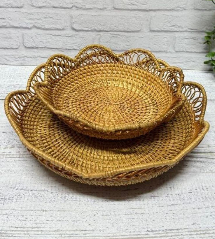 سبد حصیری بافت ۲ سایز طرح گل ( وارداتی)
