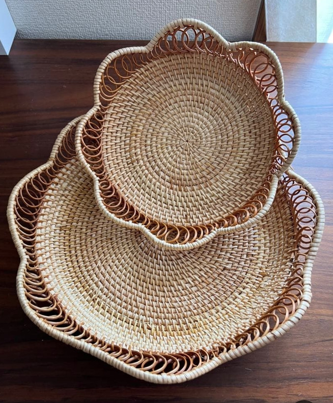 سبد حصیری بافت ۲ سایز طرح گل ( وارداتی)