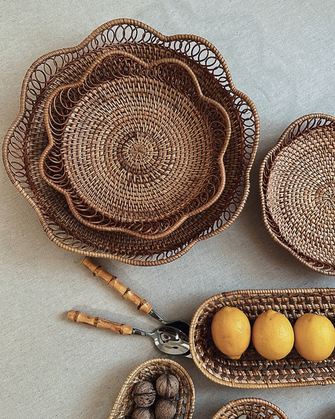 سبد حصیری بافت ۲ سایز طرح گل ( وارداتی)