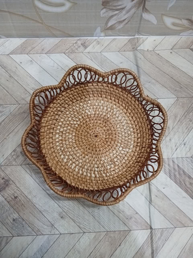 سبد حصیری بافت ۲ سایز طرح گل ( وارداتی)