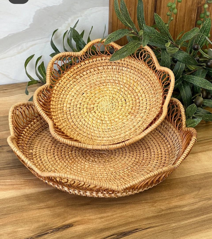 سبد حصیری بافت ۲ سایز طرح گل ( وارداتی)
