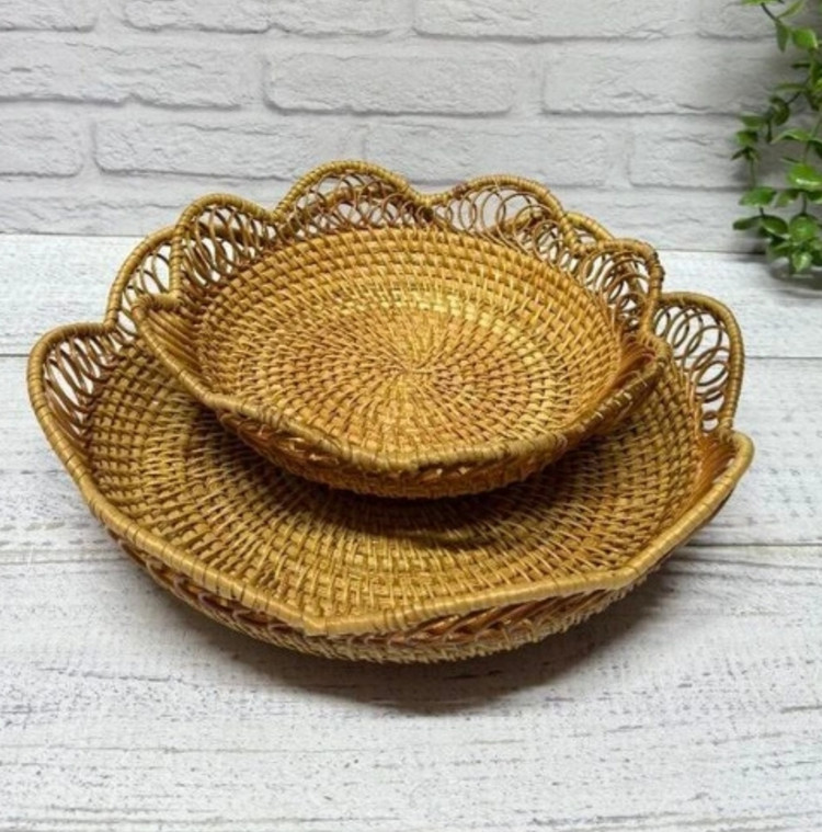 سبد حصیری بافت ۲ سایز طرح گل ( وارداتی)