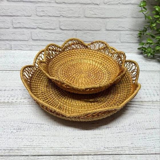 سبد حصیری بافت ۲ سایز طرح گل ( وارداتی)