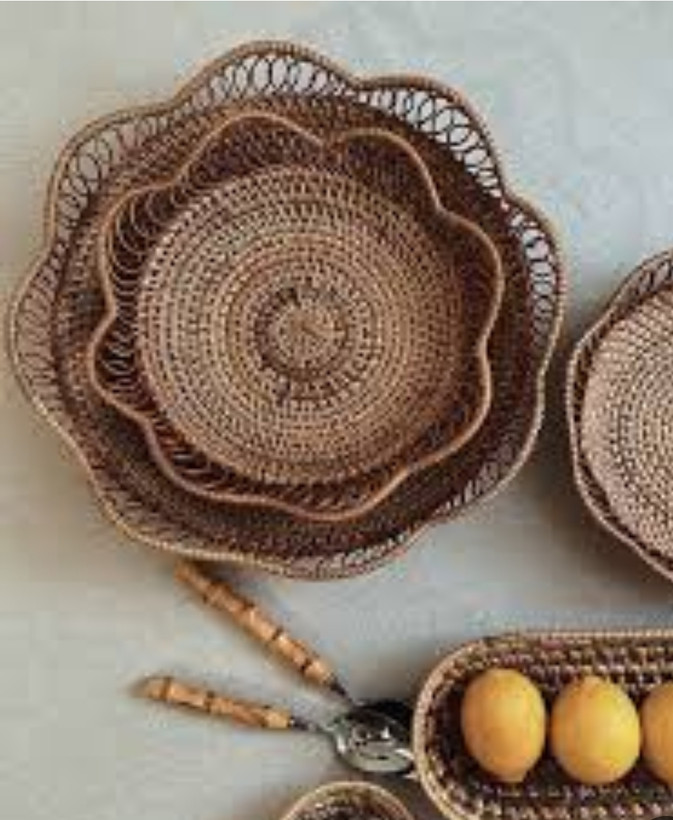 سبد حصیری بافت ۲ سایز طرح گل ( وارداتی)