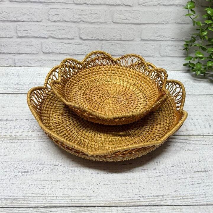 سبد حصیری بافت ۲ سایز طرح گل ( وارداتی)