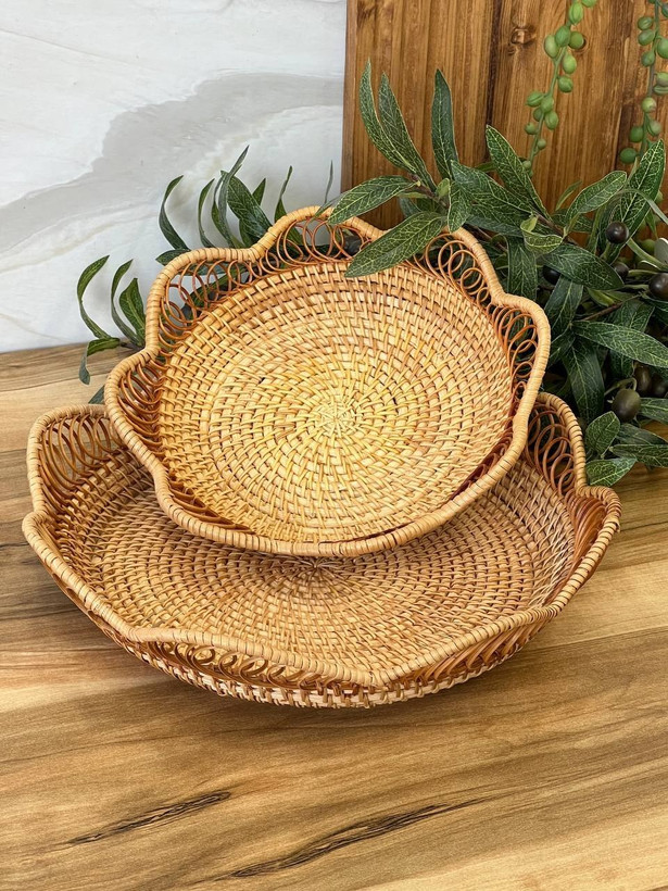 سبد حصیری بافت ۲ سایز طرح گل ( وارداتی)
