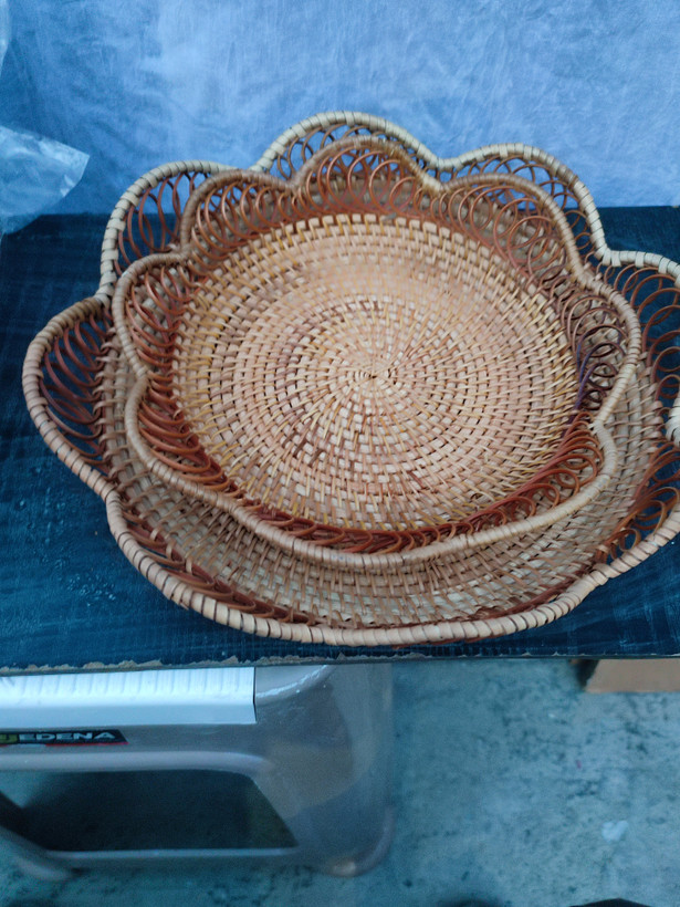 سبد حصیری بافت ۲ سایز طرح گل ( وارداتی)