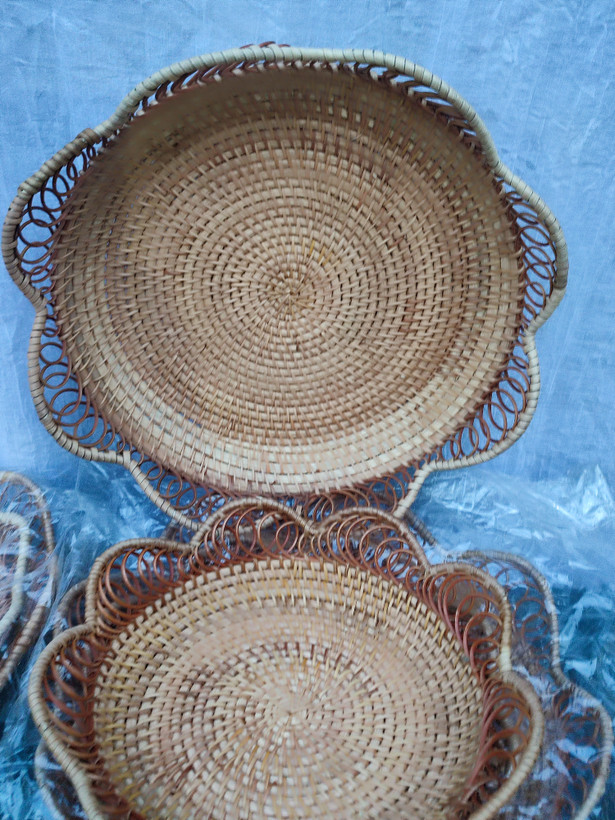 سبد حصیری بافت ۲ سایز طرح گل ( وارداتی)