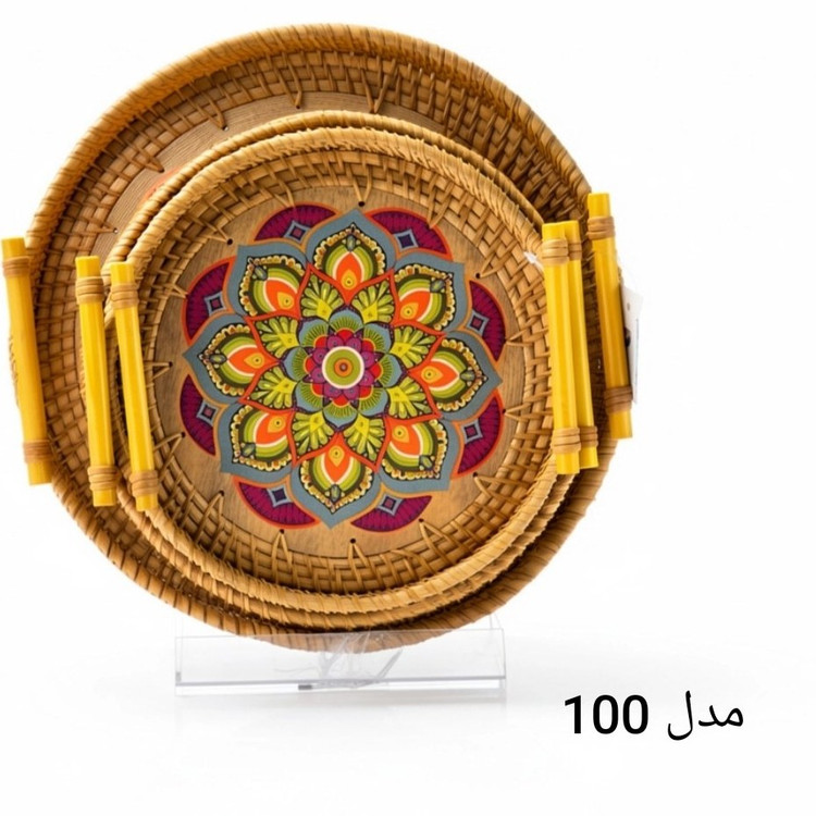 سینی گرد حصیری دسته دار راتان ( وارداتی)