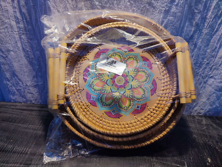 سینی گرد حصیری دسته دار راتان ( وارداتی)