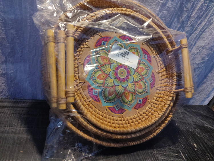 سینی گرد حصیری دسته دار راتان ( وارداتی)
