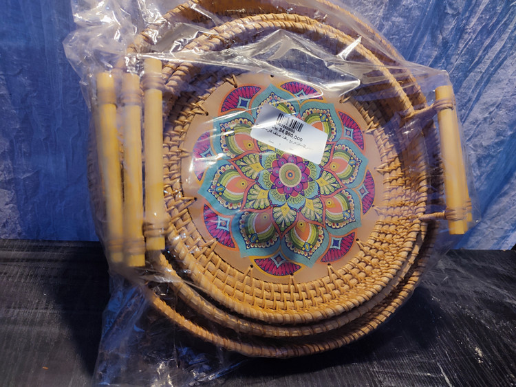 سینی گرد حصیری دسته دار راتان ( وارداتی)